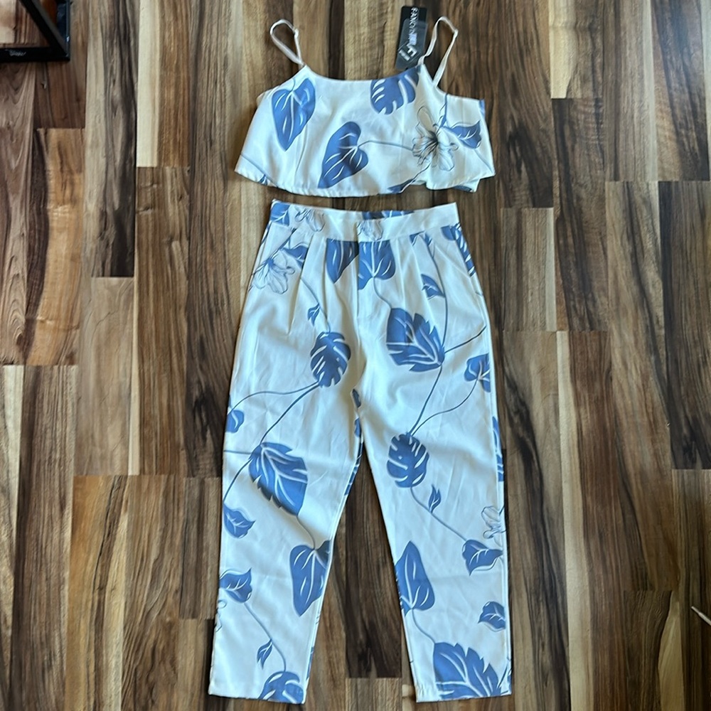 FANCYINN Women 2 Piece Outfit Spaghetti Strap Top and Long Pencil Pants Size S